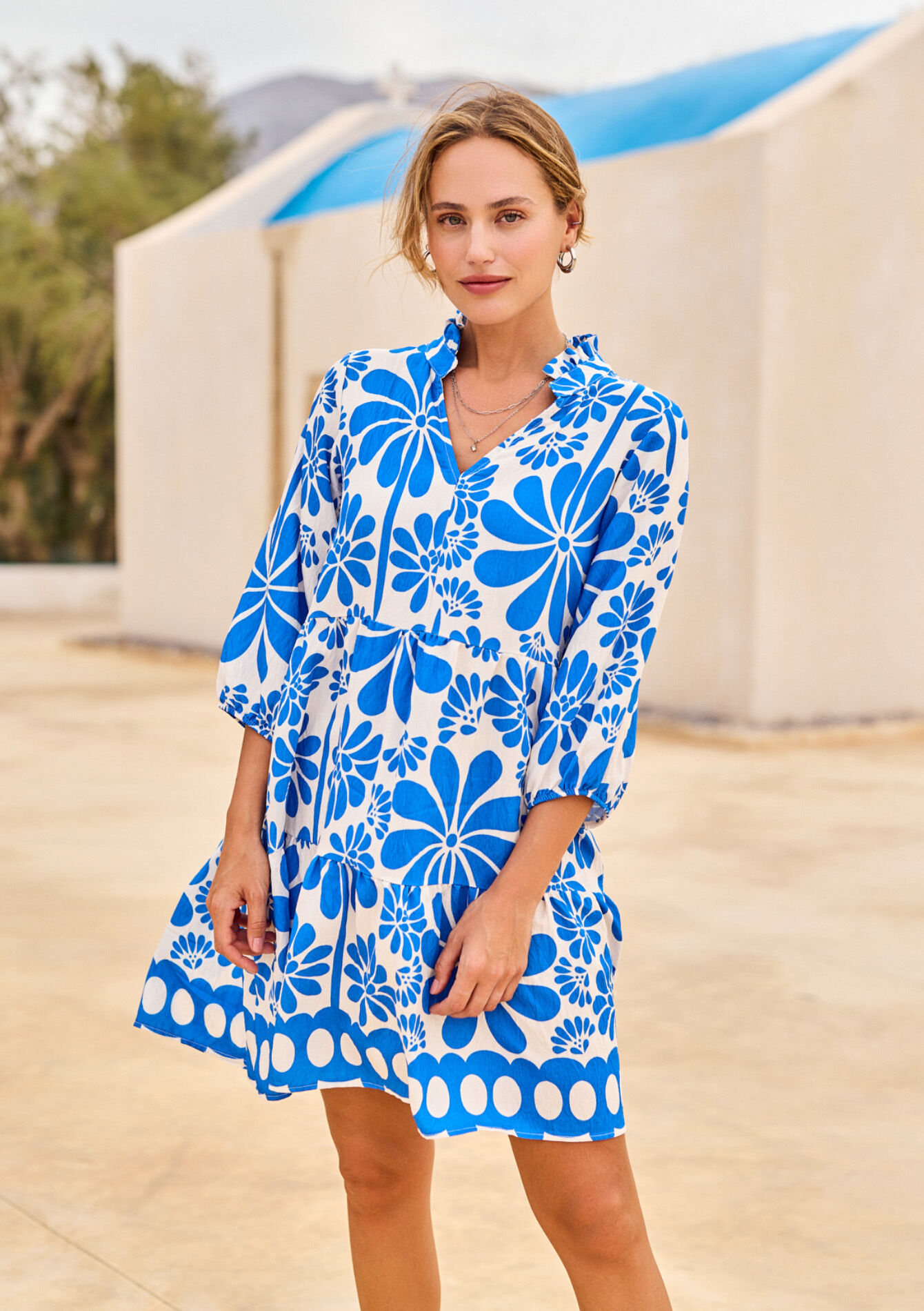 Robe courte à imprimé, Robe courte à imprimé - BLUE FAIENCE - 1133635