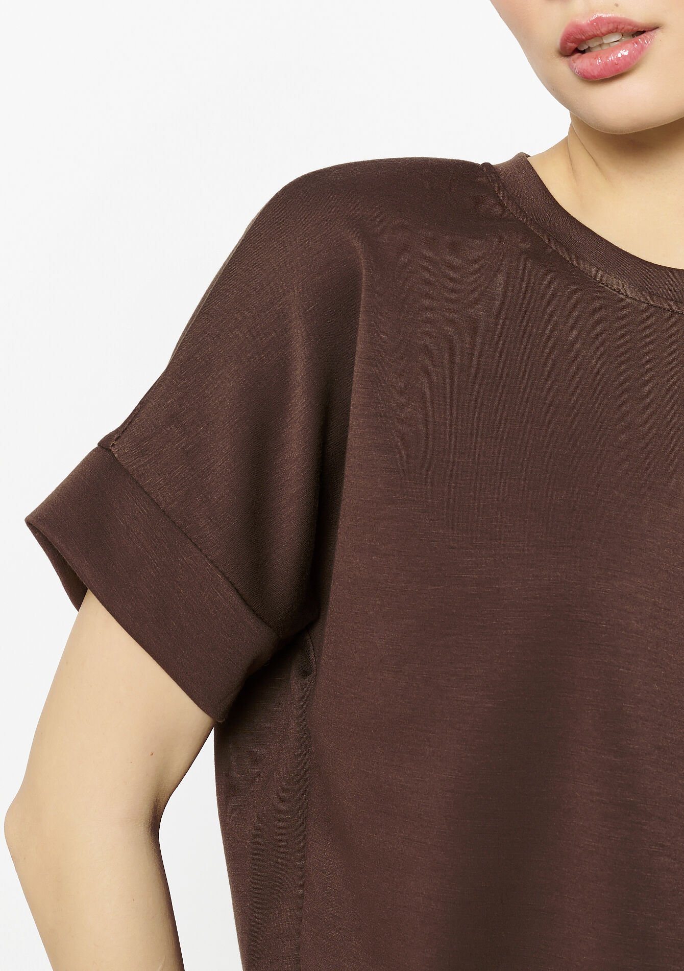 T-shirt in sweatstof - CHOCOLATE - 15100315_3715