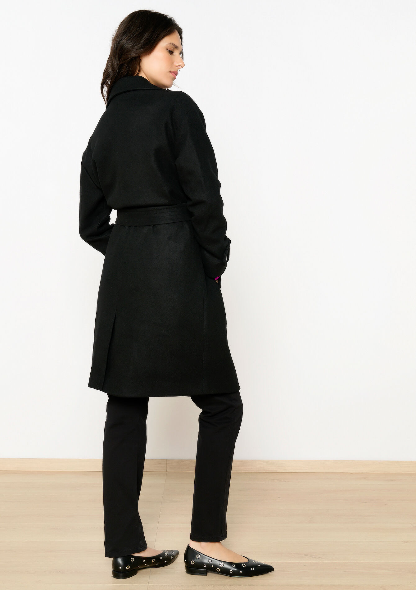 Manteau mi-long avec ceinture - BLACK - 1099268