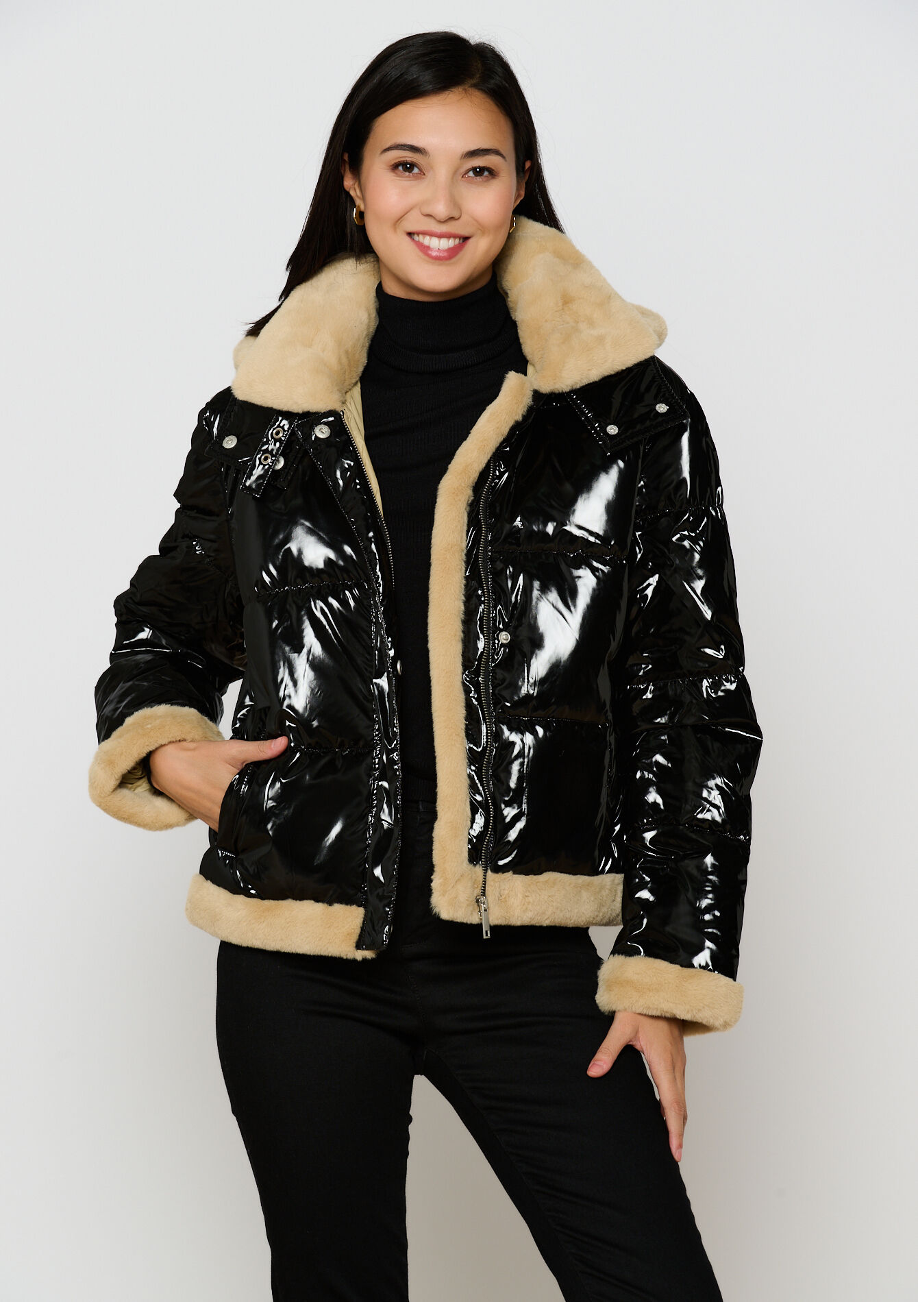 Metallic gewatteerde jas, Metallic gewatteerde jas - BLACK - 23000699_1119