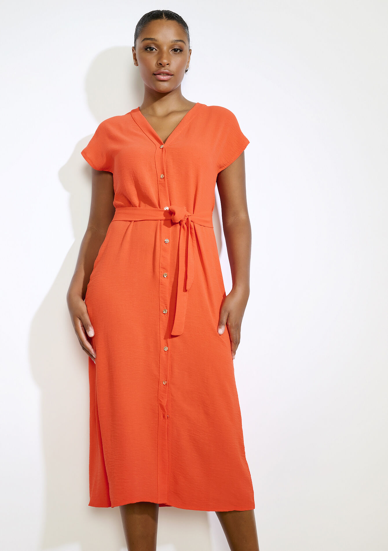 Overhemdjurk met knoopjes, Overhemdjurk met knoopjes - ORANGE BRIGHT - 08104243_1255