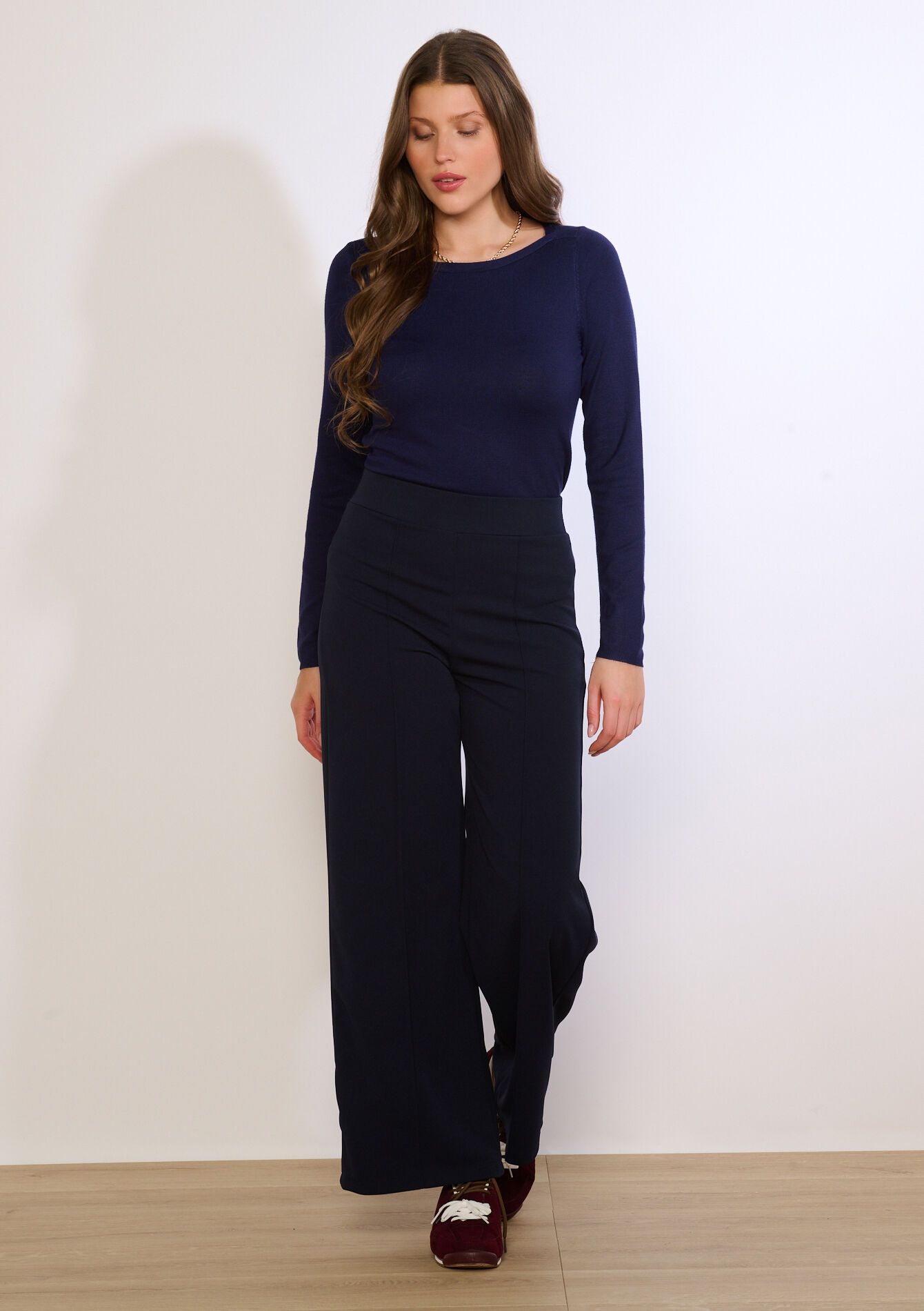 Wijde elegante broek, Wijde elegante broek - NAVY BASIC - 06601100_2723