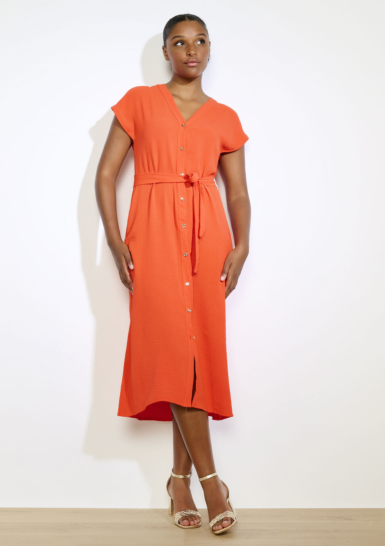 Overhemdjurk met knoopjes, Overhemdjurk met knoopjes - ORANGE BRIGHT - 08104243_1255