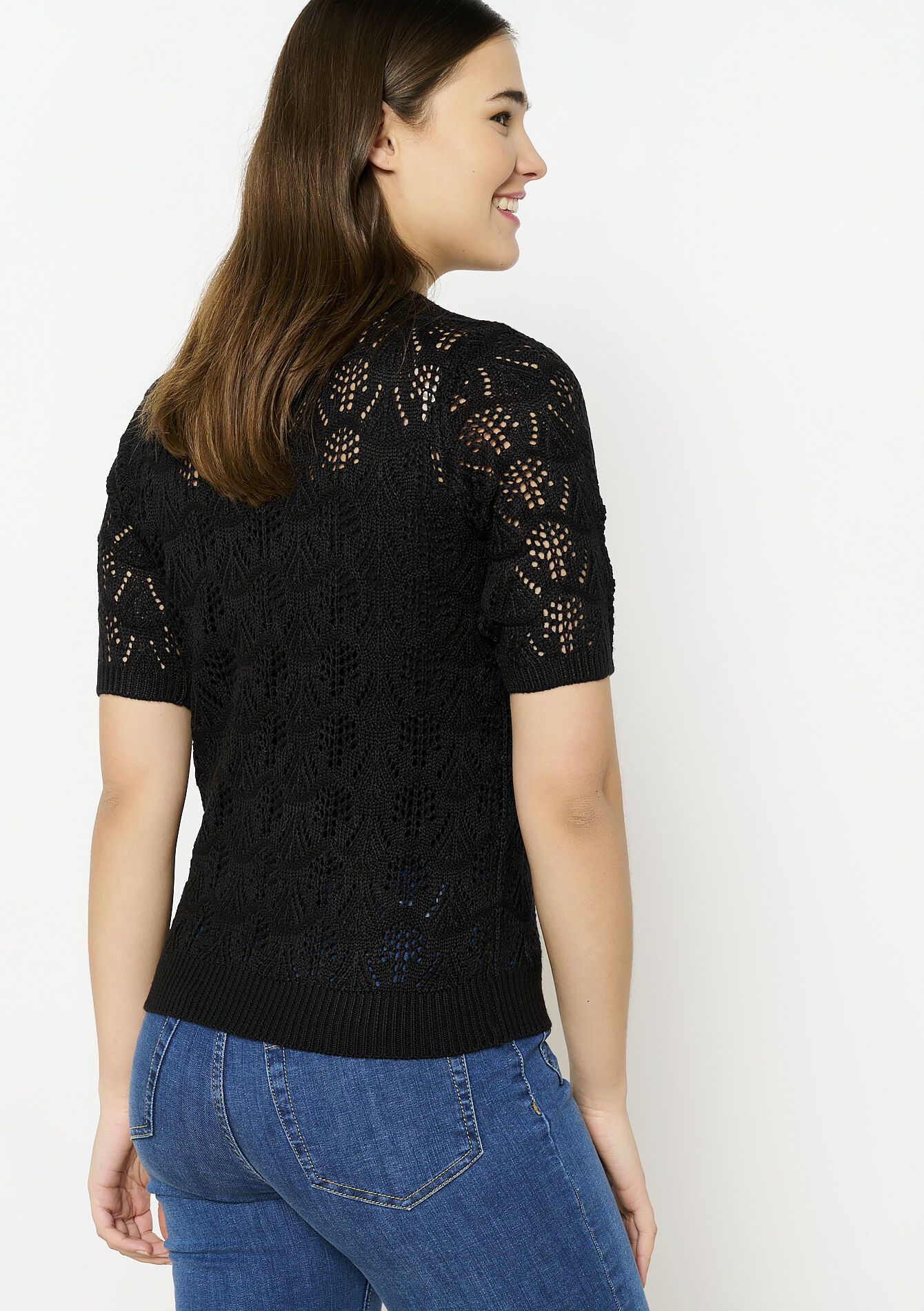 Crochet trui met korte mouwen - BLACK - 04006629_1119