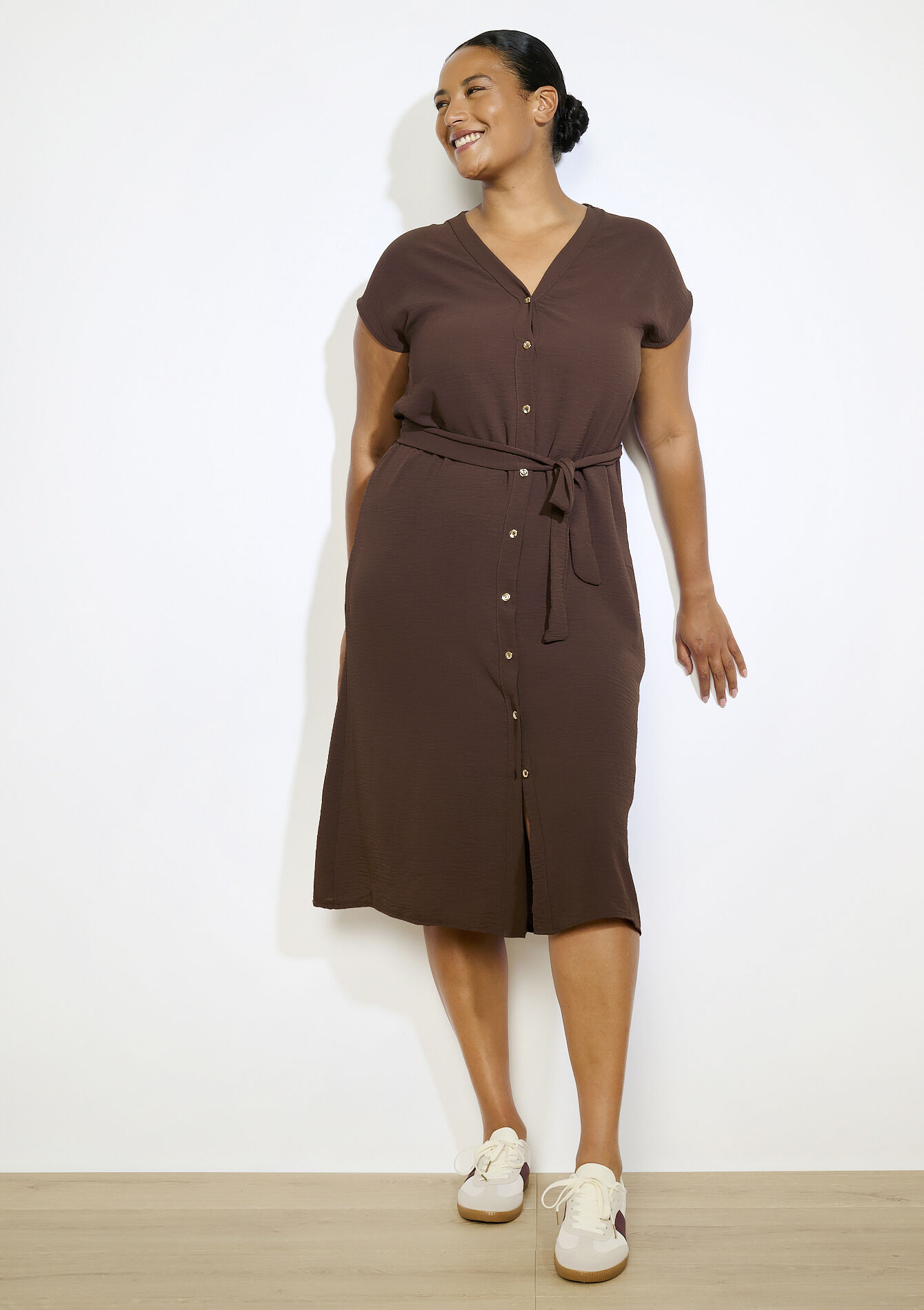 Robe chemise boutonnée - BROWN DARK CHOCOLATE - 08104243_3720