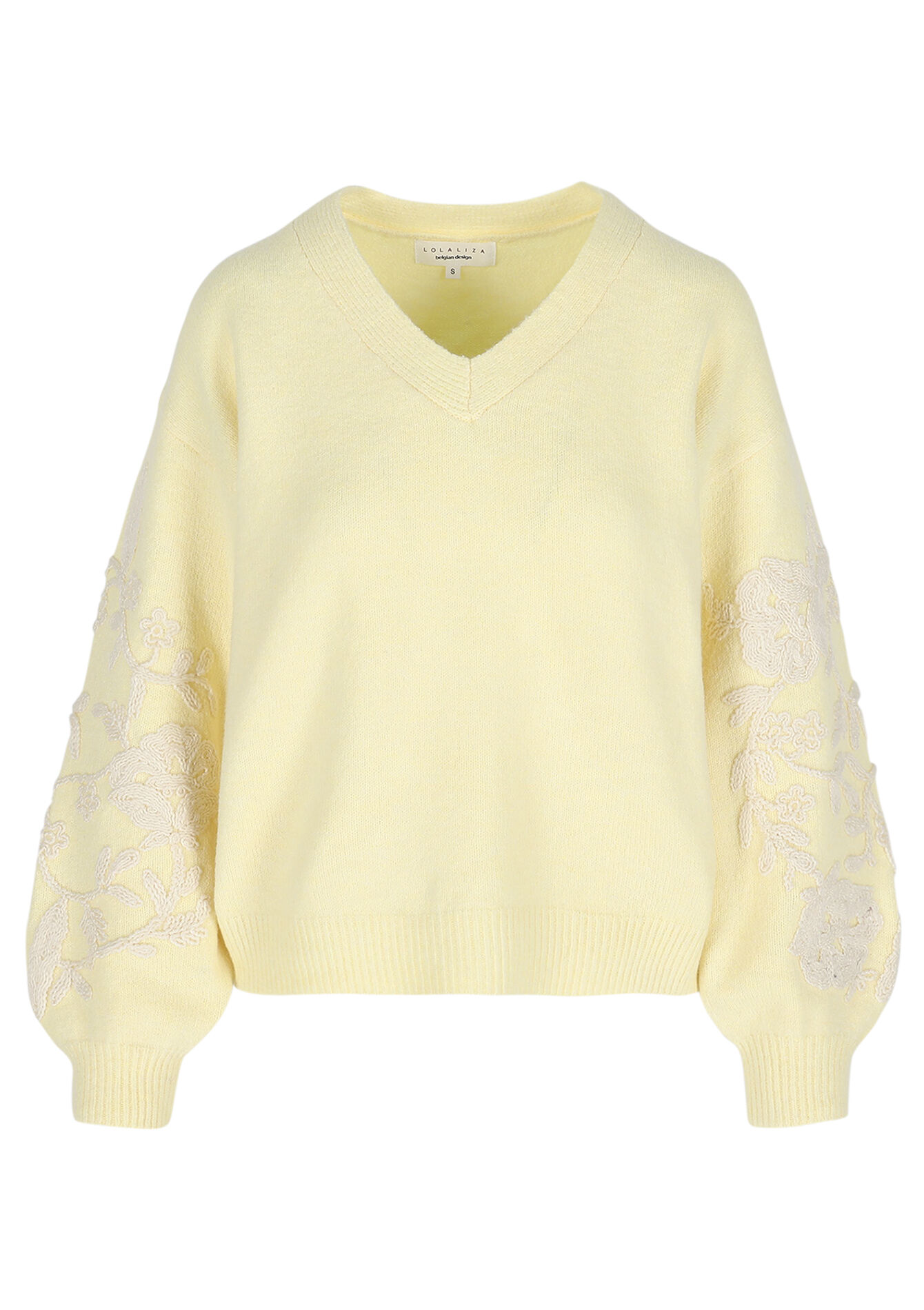 Trui met geborduurde mouwen - YELLOW PASTEL - 04007170_5004