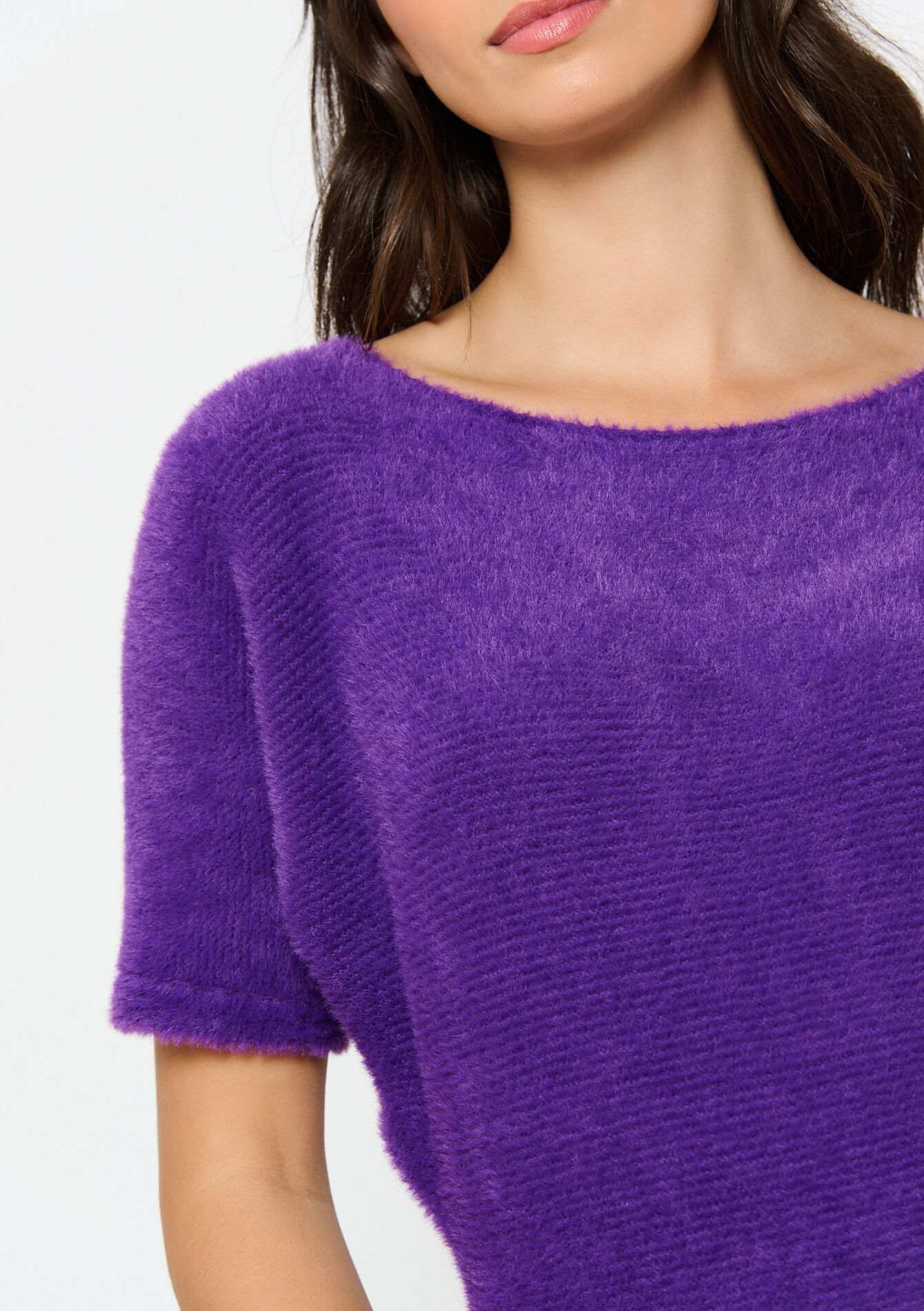 Eyelash trui met korte mouwen, Eyelash trui met korte mouwen - PURPLE - 04006673_5902