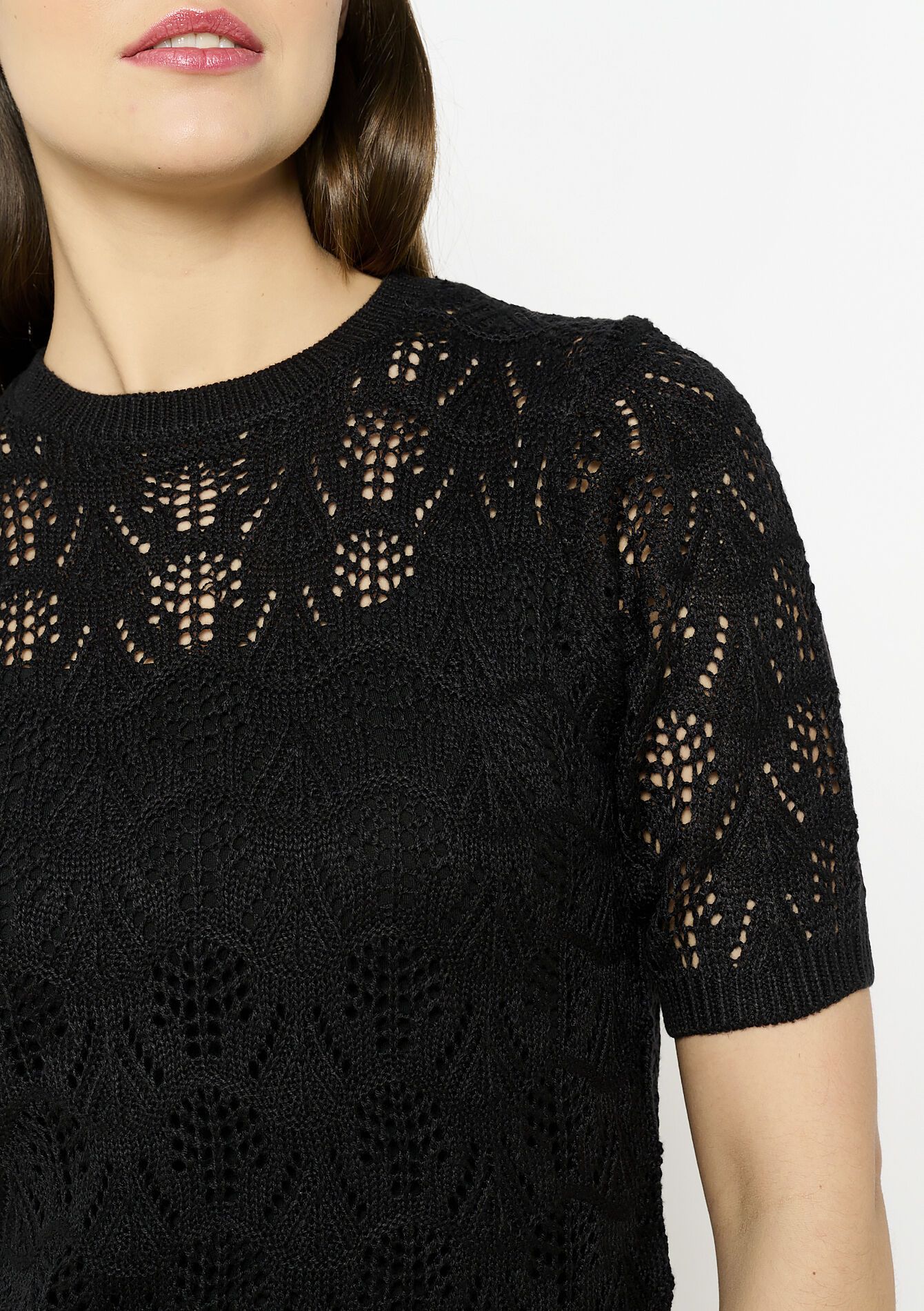 Crochet trui met korte mouwen - BLACK - 04006629_1119