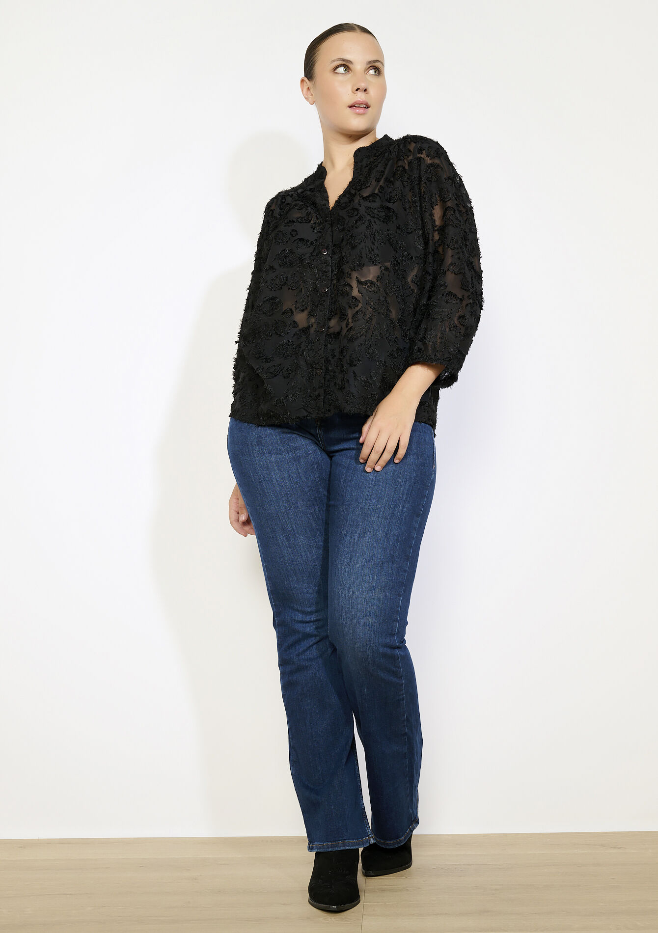 Chemise transparente texturée, Chemise transparente texturée - BLACK - 05702855_1119