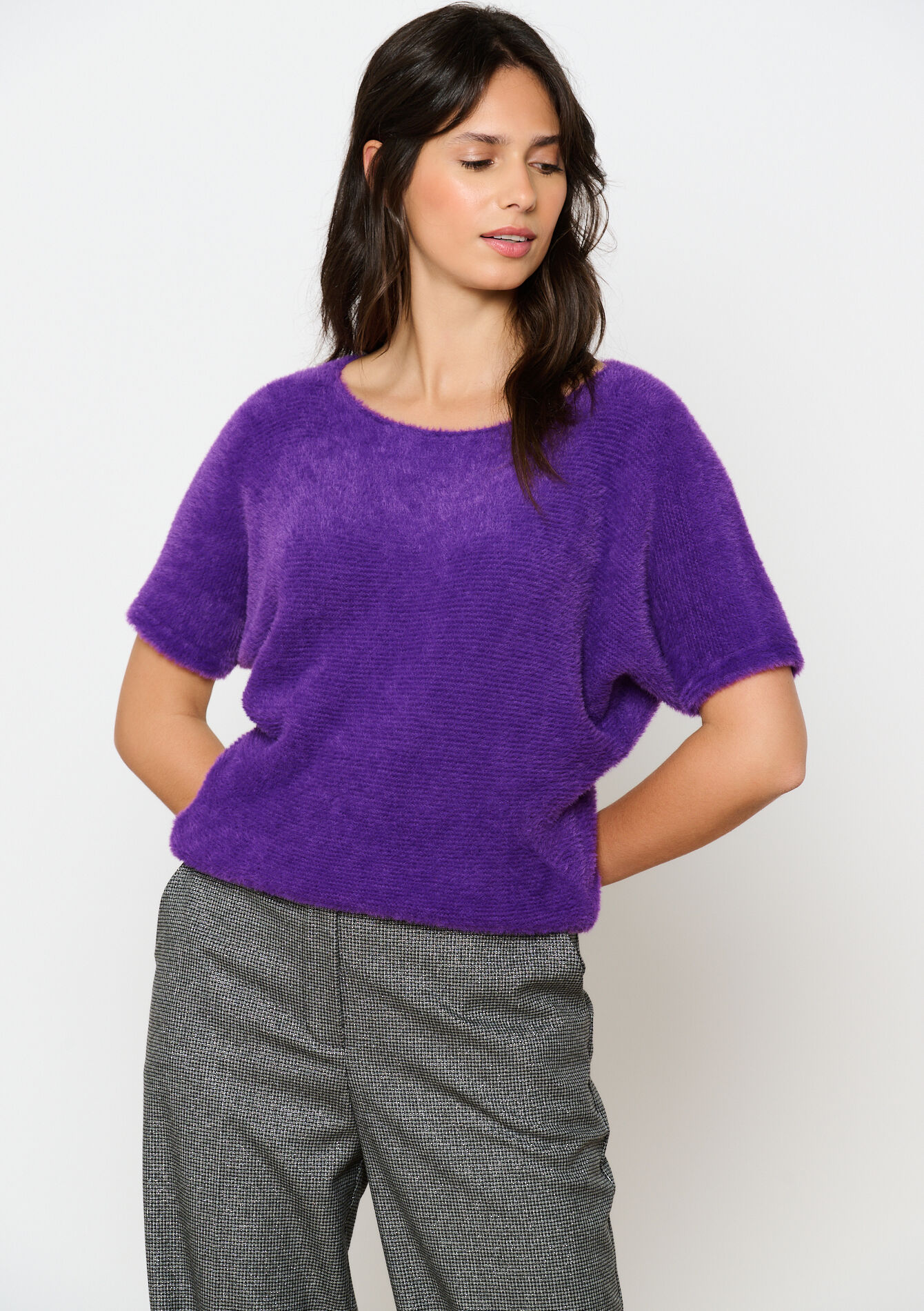 Eyelash trui met korte mouwen, Eyelash trui met korte mouwen - PURPLE - 04006673_5902