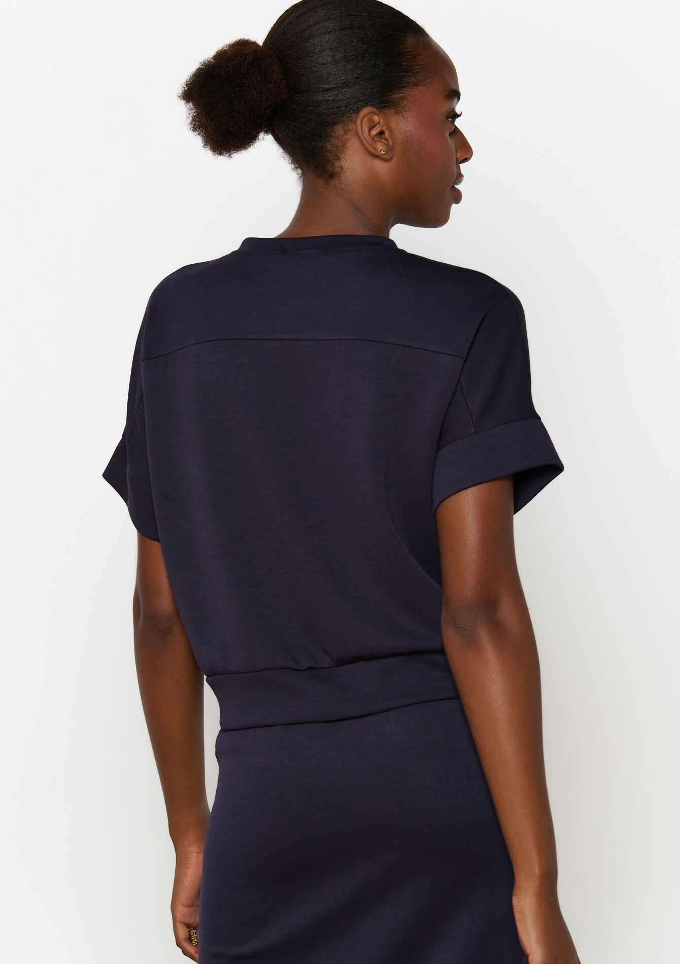 T-shirt in sweatstof, T-shirt in sweatstof - NAVY BASIC - 15100292_2723