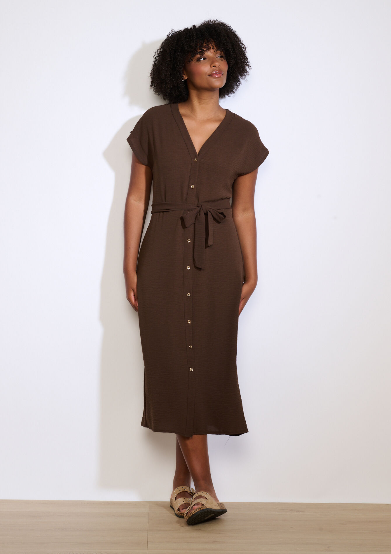 Robe chemise boutonnée - BROWN DARK CHOCOLATE - 08104243_3720