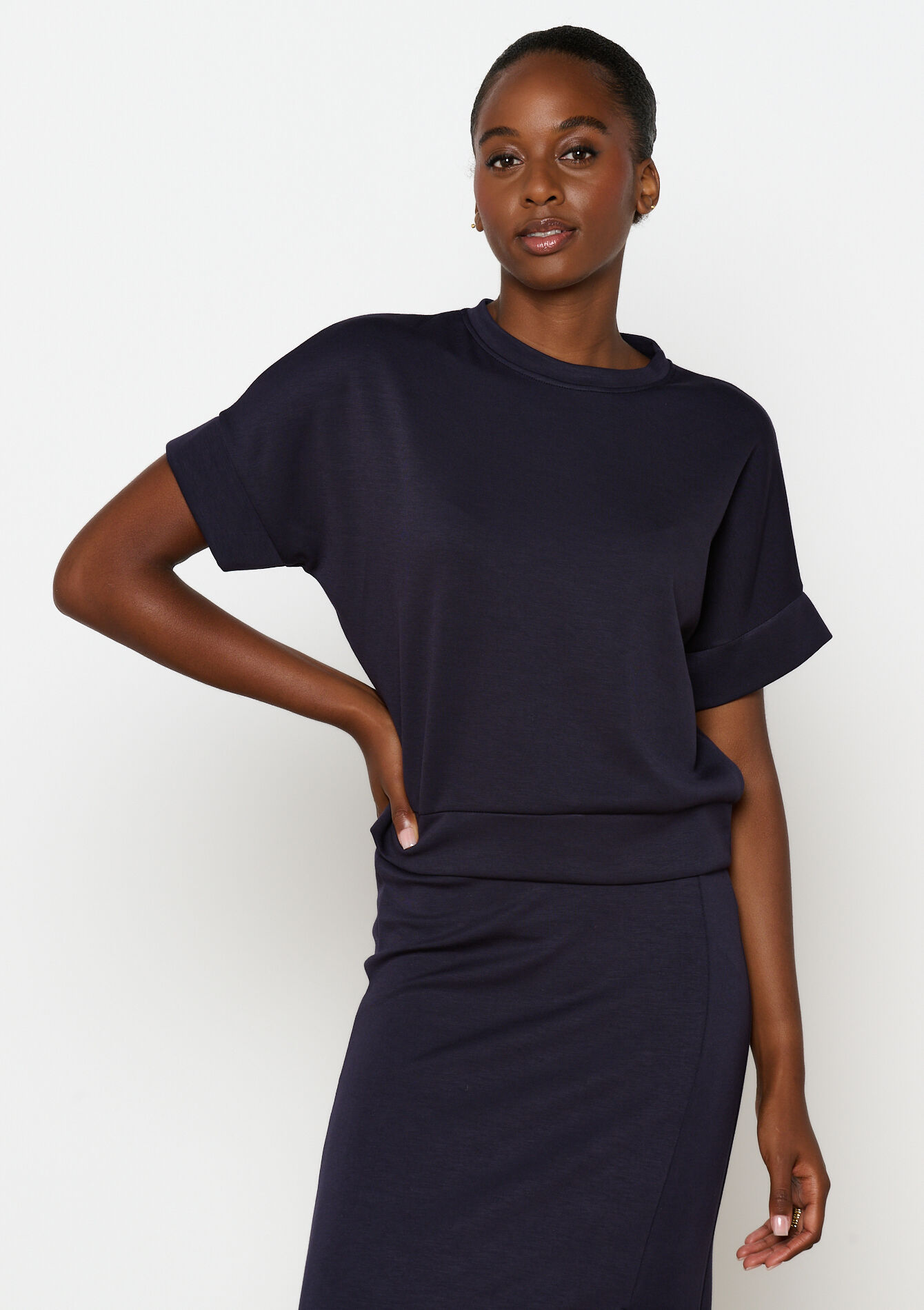 T-shirt in sweatstof, T-shirt in sweatstof - NAVY BASIC - 15100292_2723