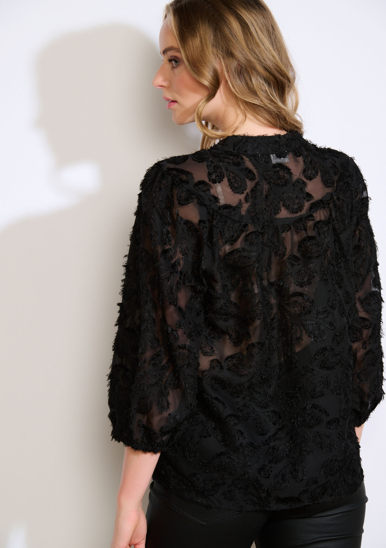 Chemise transparente texturée, Chemise transparente texturée - BLACK - 05702855_1119