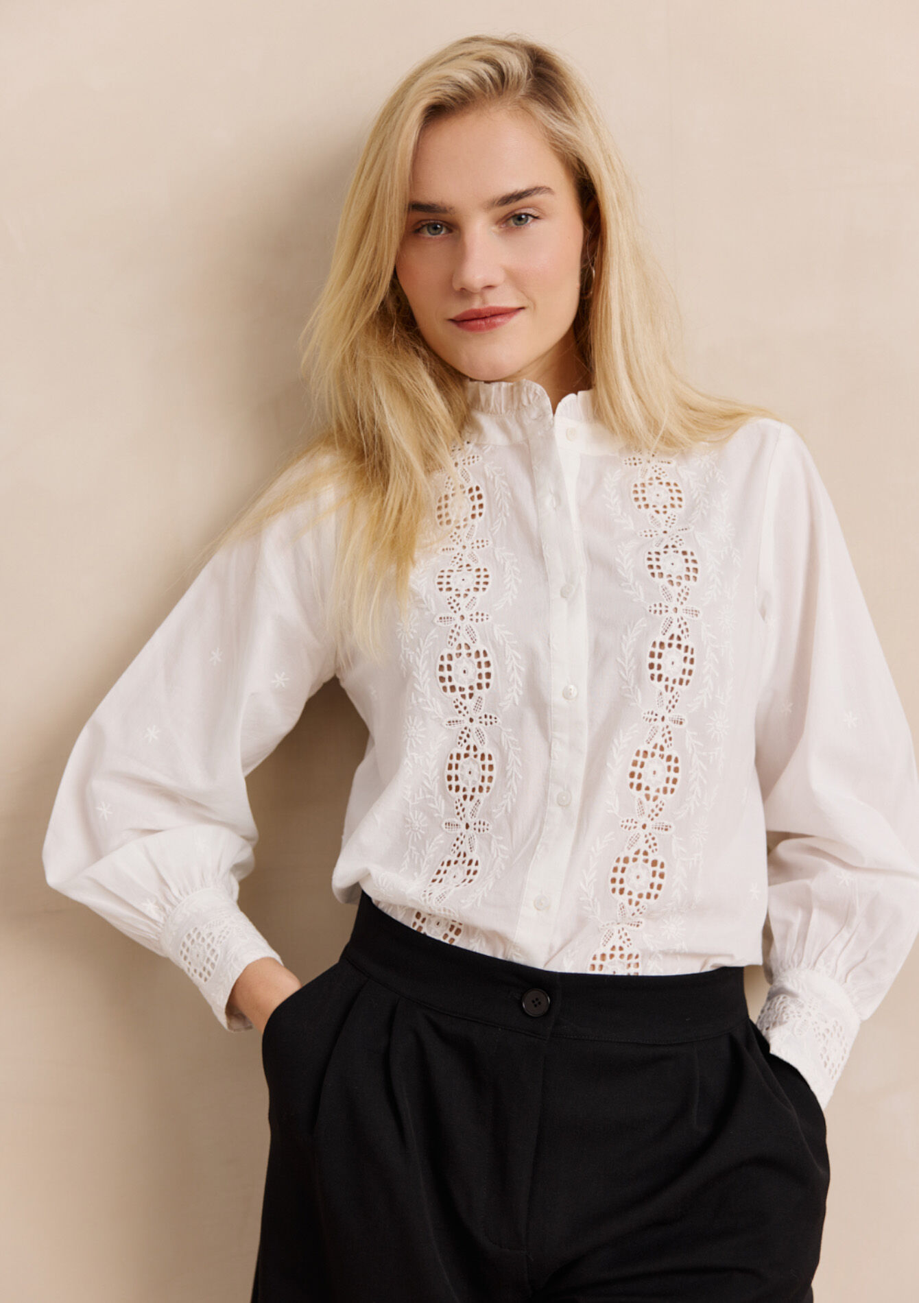 Chic openwork white shirt, Chic openwork white shirt, , back