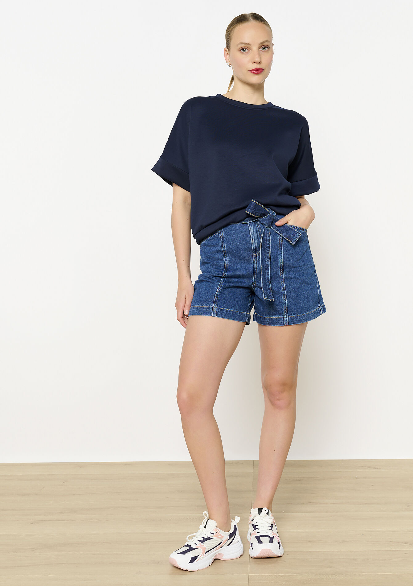 T-shirt in sweatstof - NAVY BASIC - 15100315_2723