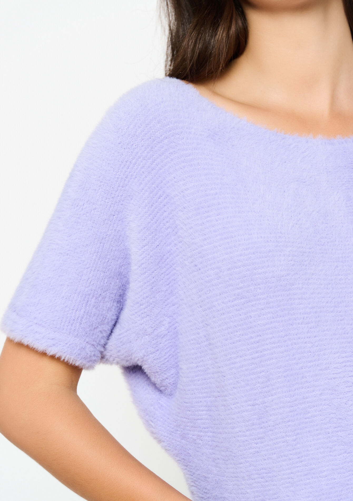 Pull à maille poilue à manches courtes, Pull à maille poilue à manches courtes - LILAC BRIGHT - 04006673_2578
