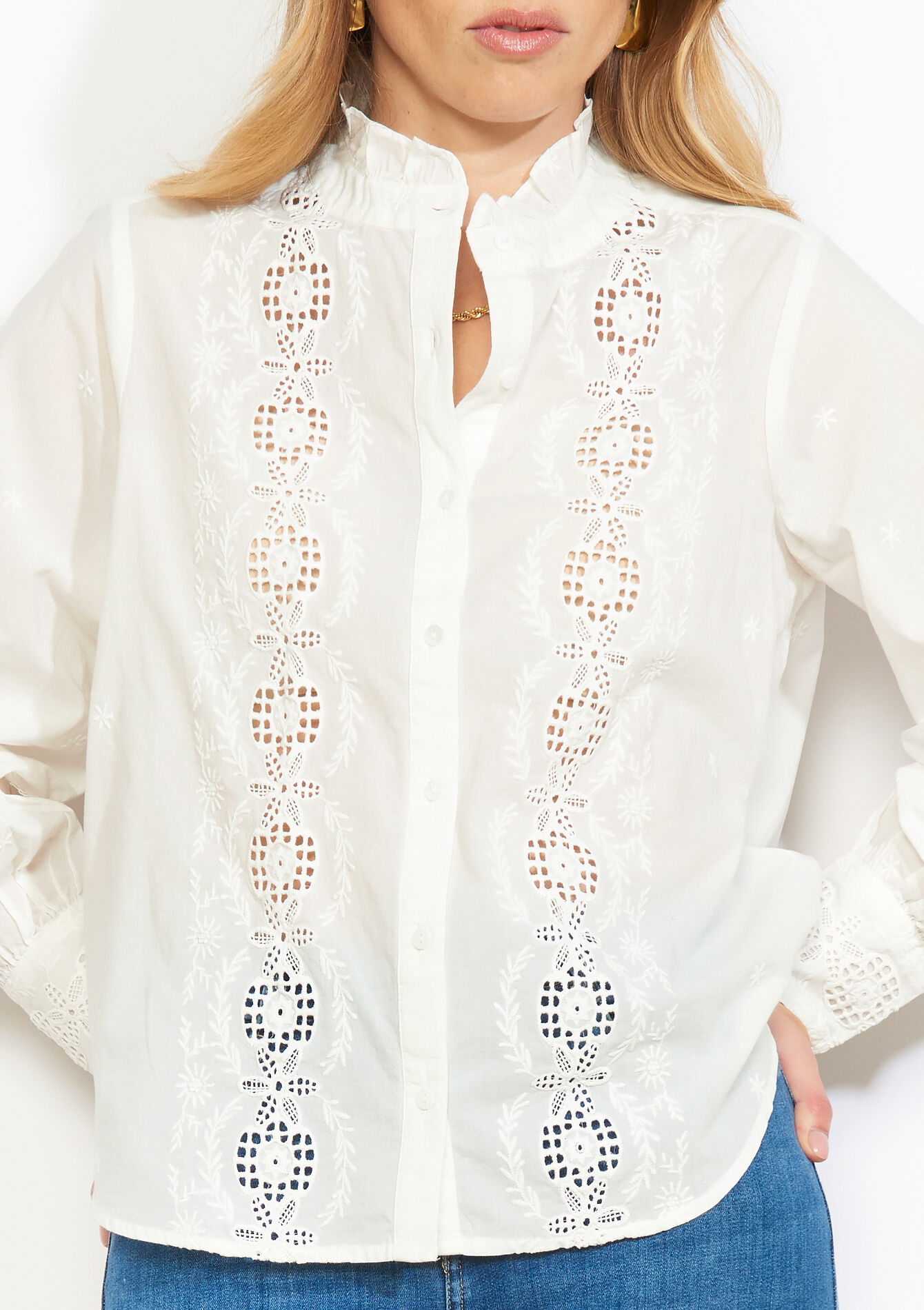 Chemise blanche ajourée chic - OPTICAL WHITE - 05702953_1019