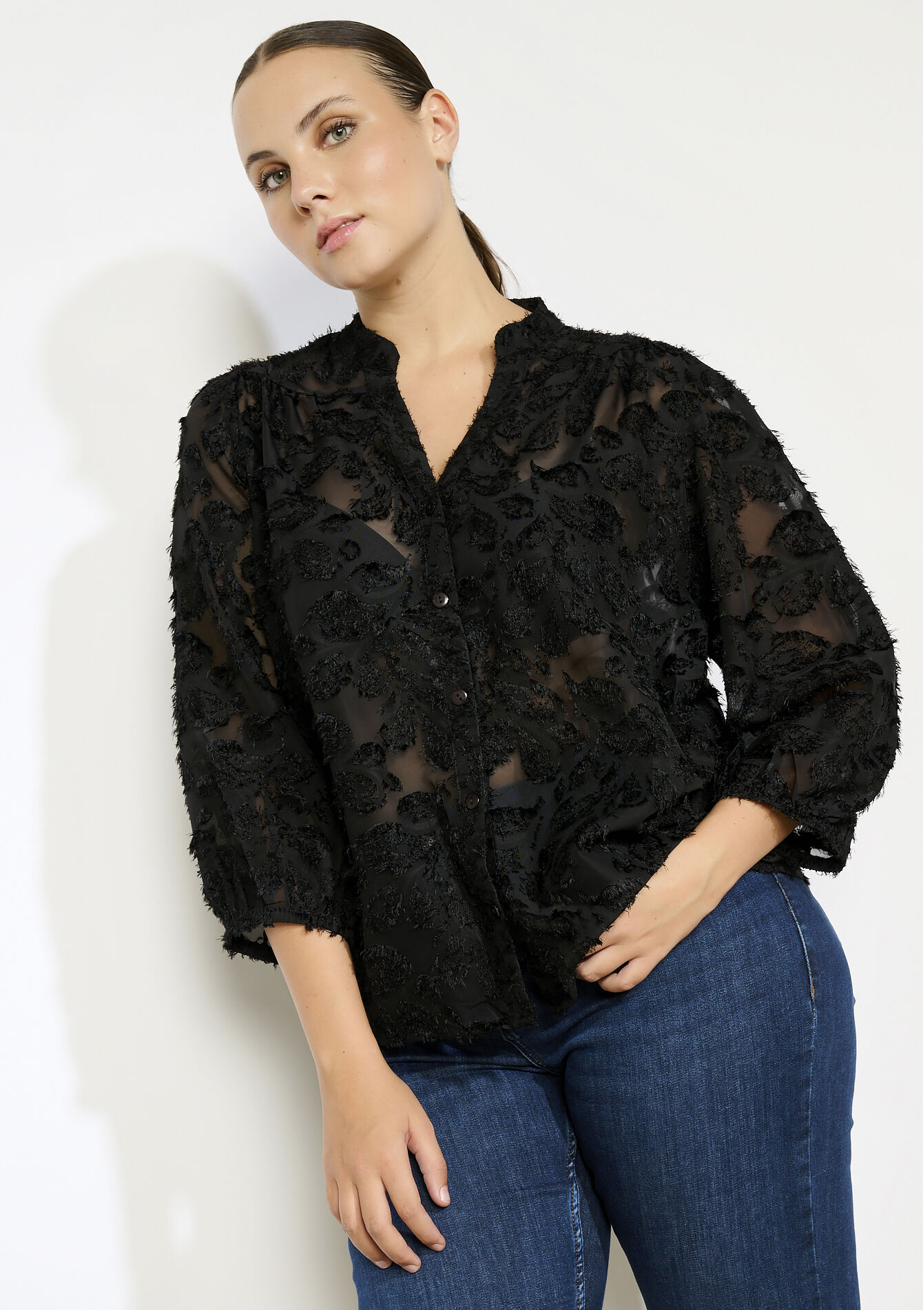 Chemise transparente texturée, Chemise transparente texturée - BLACK - 05702855_1119