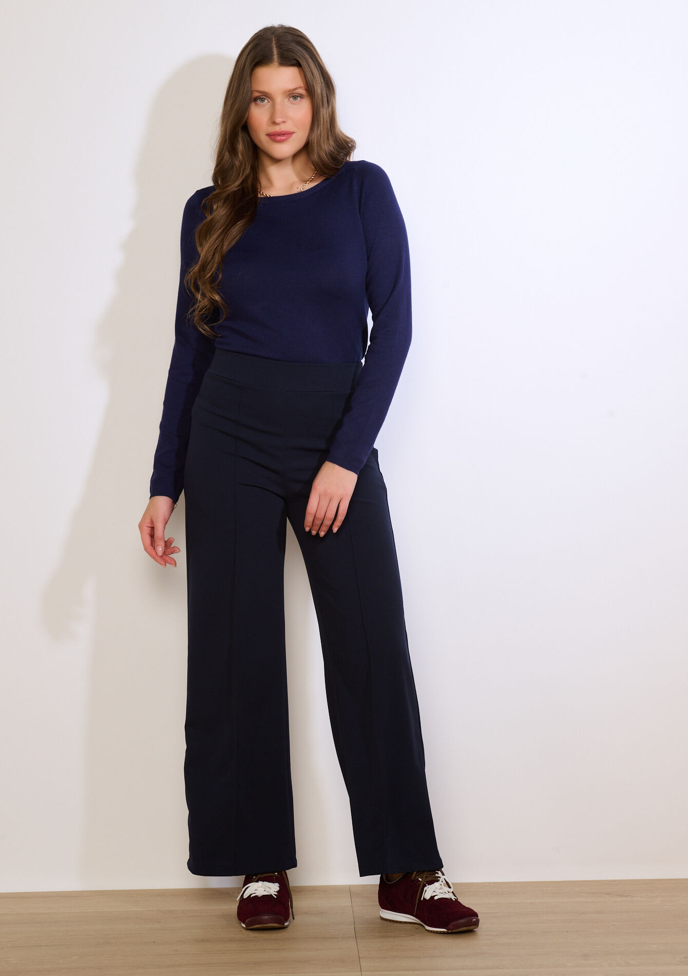 Wijde elegante broek, Wijde elegante broek - NAVY BASIC - 06601100_2723