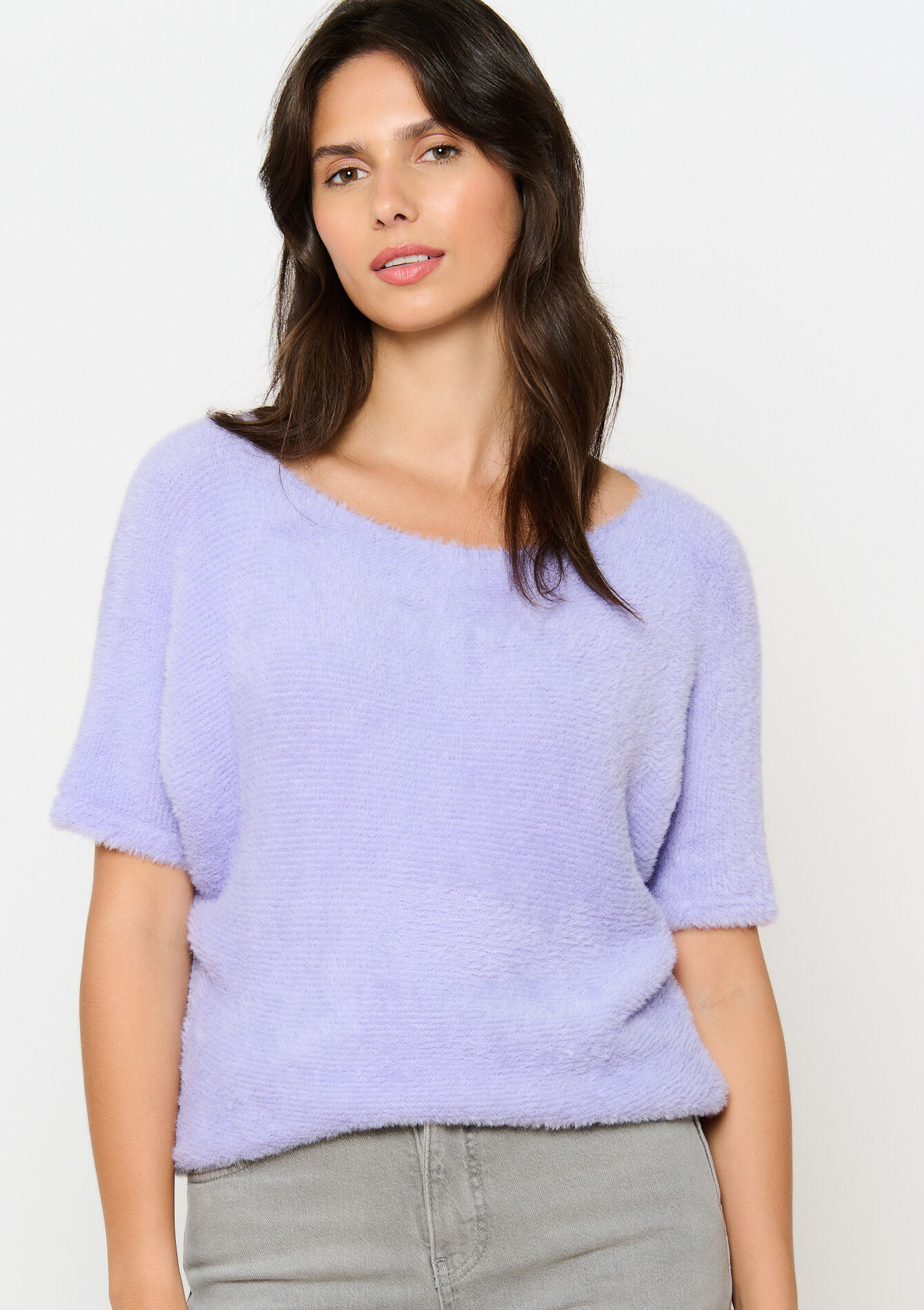 Pull à maille poilue à manches courtes, Pull à maille poilue à manches courtes - LILAC BRIGHT - 04006673_2578