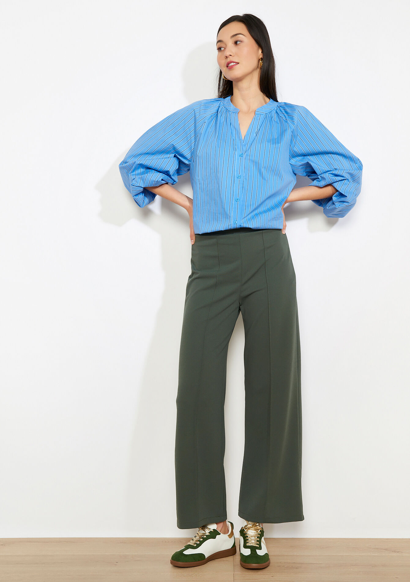 Wijde elegante broek - KHAKI MED - 06601100_4327